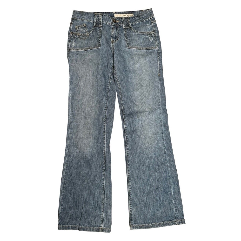 Vintage Y2K DKNY Mid Rise Boot Cut Jeans with Stretch Slight Distressing Size 6‎